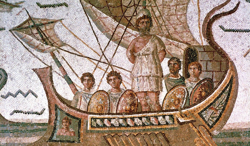 Die Sagen um Odysseus gehören zu den bekanntesten griechischen Mythen. Das Mosaik aus dem 3. Jahrhundert zeigt eine Szene aus dem Epos „Odyssee“, der Homer zugeschrieben wird. Der Held befindet sich hier auf der Rückreise von Troja nach Ithaka und ist an den Mast seines Schiffes gebunden, um ihn vor den verführerischen Gesängen der Sirenen zu retten (Symbolfoto).