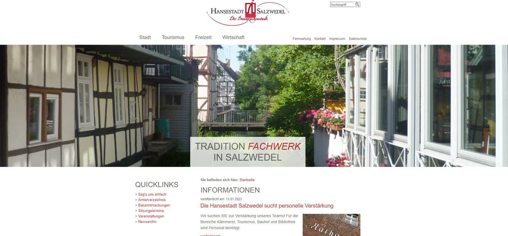 Salzwedels Homepage: Sieht ziemlich 2010 aus.