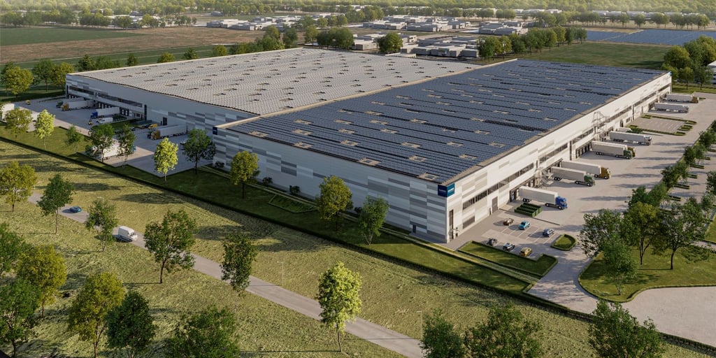 So soll das neue Logistikzentrums in Bitterfeld-Wolfen nach der Fertigstellung aussehen. Es war 2022 das größte Projekt in der Region Leipzig/Halle.