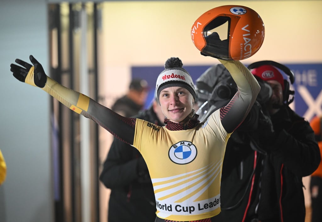Tina Hermann aus Deutschland jubelt nach dem Sieg.