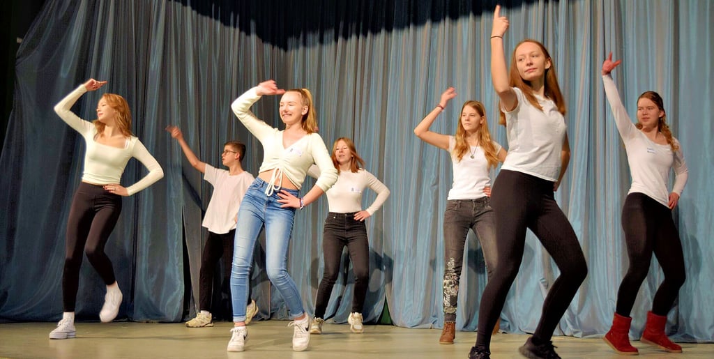 FVSG nennt sich die Tanzgruppe nach den Anfangsbuchstaben des Freiherr-vom-Stein-Gymnasiums. Freuen auf neue Freunde und Fächer. Voranschreiten in Sozial- und Lernkompetenz. Staunen über Vielfalt eigener Fähigkeiten, über Vielfalt der Welt. Gelingen von Wissens- und Erkenntniszuwachs. So heißt es für die Schüler.