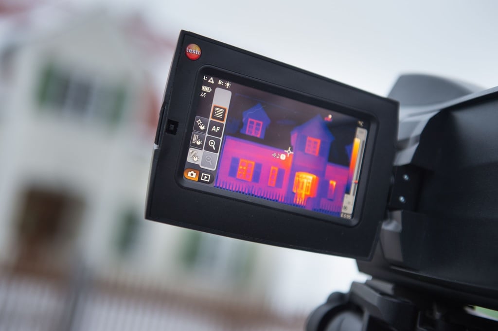 Beim Thermographie-Verfahren werden mit Wärmebildkameras die Oberflächentemperaturen der Außen- und Innenwände erfasst und darstellbar gemacht. Das Ergebnis sind bunte Bilder, die anzeigen, an welchen Stellen Wärme verloren geht und wo das Gebäude gut isoliert ist.