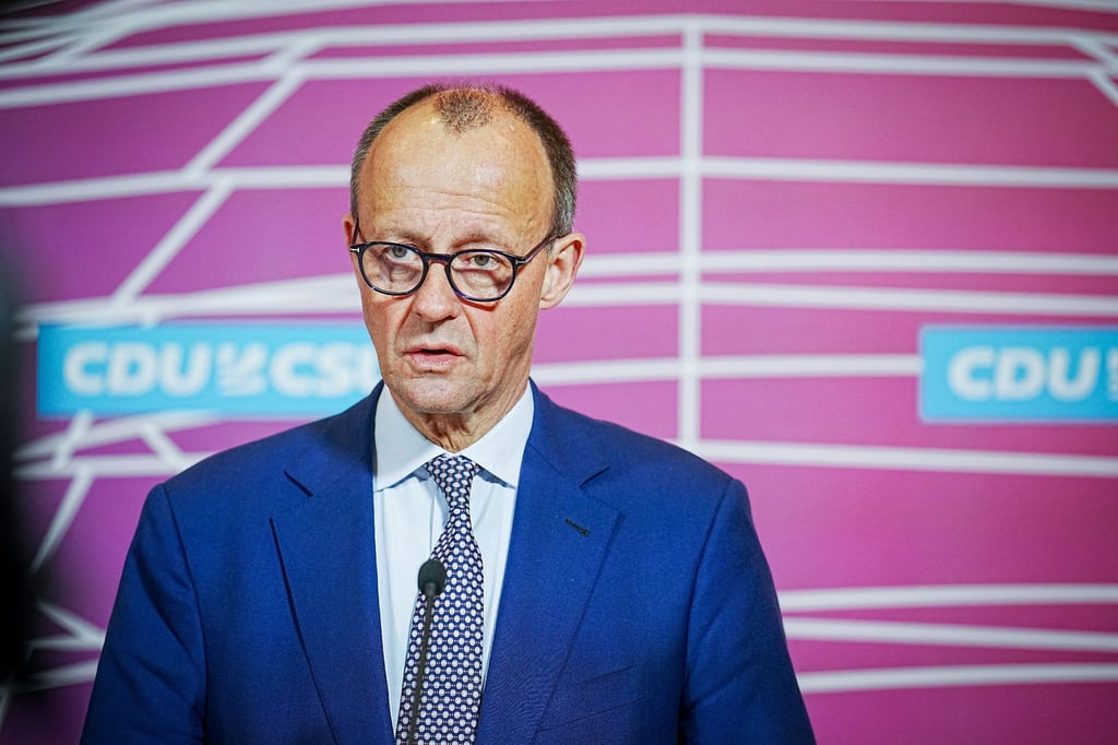 Friedrich Merz (CDU), CDU-Bundesvorsitzender, gibt ein Pressestatement.