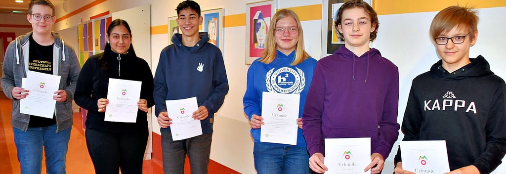 Das sind sechs der insgesamt zehn erfolgreichen Teilnehmer an der zweiten Stufe der Mathematik-Olympiade am Gymnasium Havelberg (von links): Johannes Heins, Honey Seehra, Joseph Heidel, Emilie Richter, Paul Fahrholz und Paul Ebendorff. Zwei fahren zum Landesausscheid.