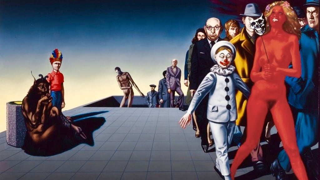 Vorn im Bild das Windrad: „Auf dem Wege“, 1987 gemalt von Uwe Pfeifer (Ausschnitt)