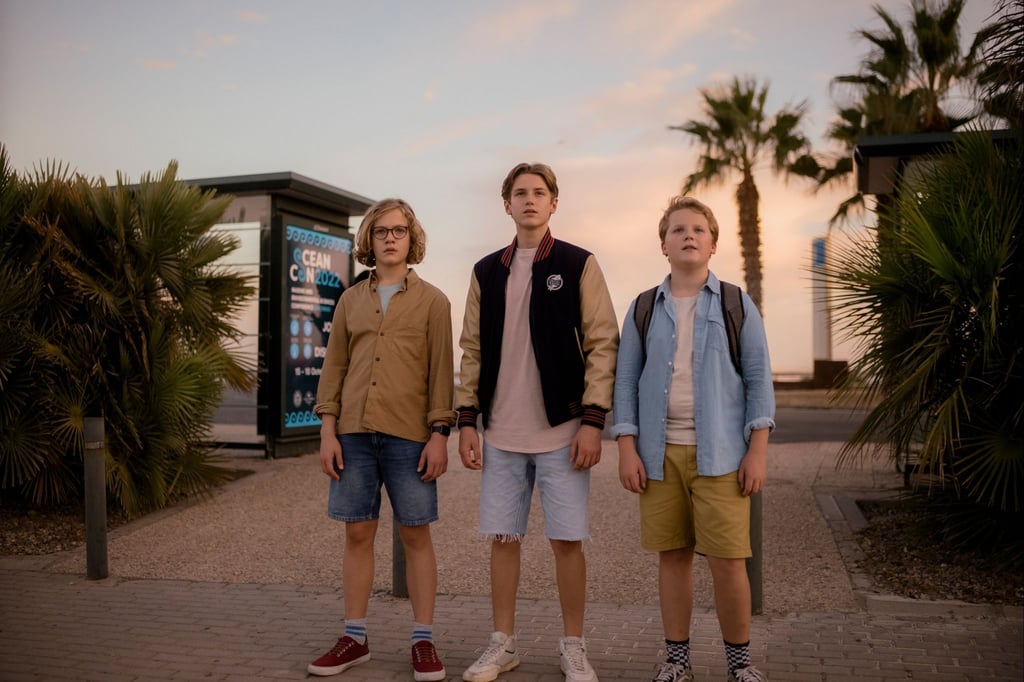 Bob Andrews (Levi Brandl, l-r), Peter Shaw (Nevio Wendt) und Justus Jonas (Julius Weckauf) in einer Szene des Films "Die drei ??? - Erbe des Drachen".