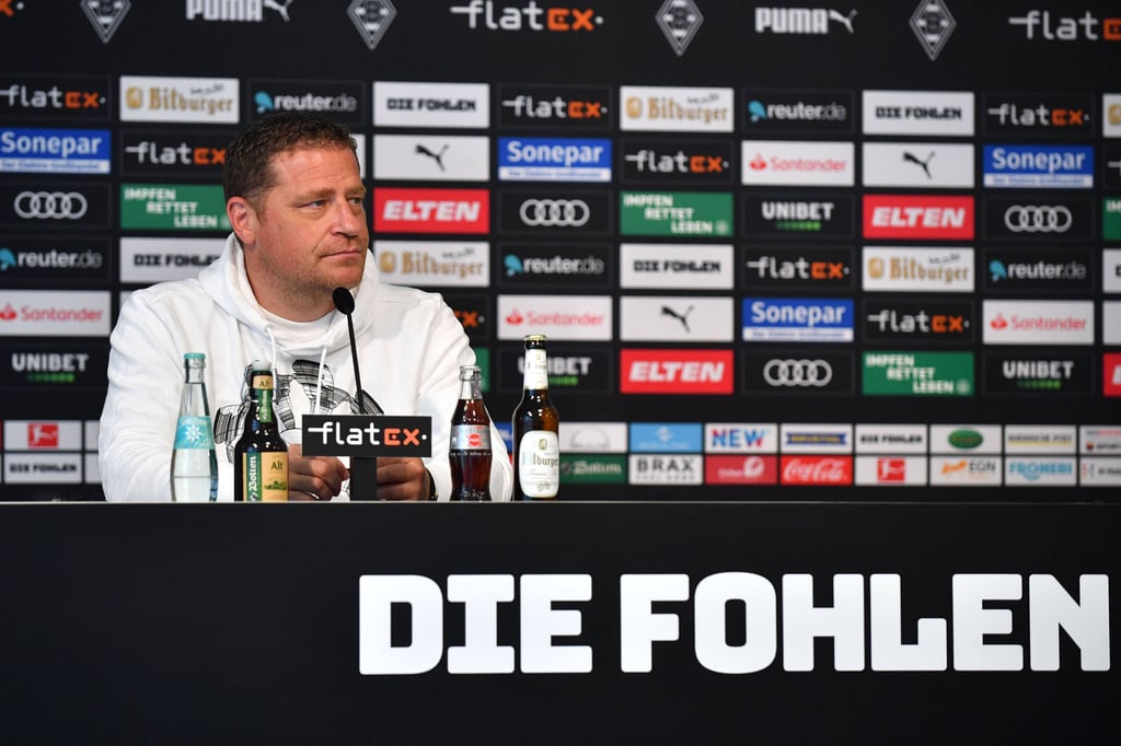 Max Eberl bei seiner Abschieds-Pressekonferenz bei Borussia Mönchengladbach Ende Januar 2021.