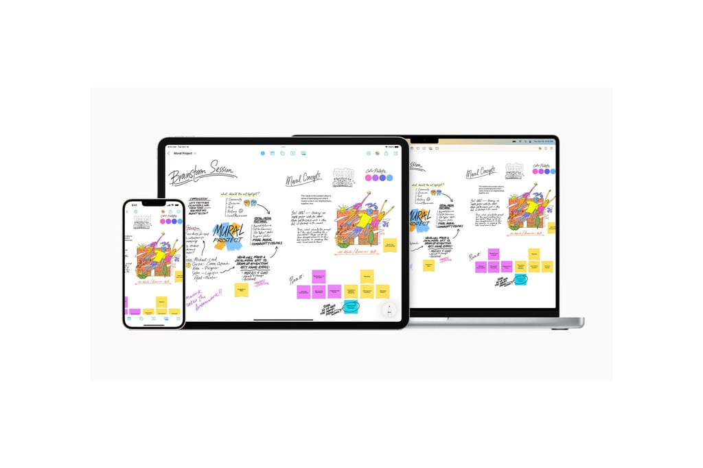 Die Whiteboard-App Freeform ist jetzt Bestandteil von iOS, iPadOS und macOS: Sie bietet eine flexible Arbeitsfläche, auf der man kreativ zusammen arbeiten kann.