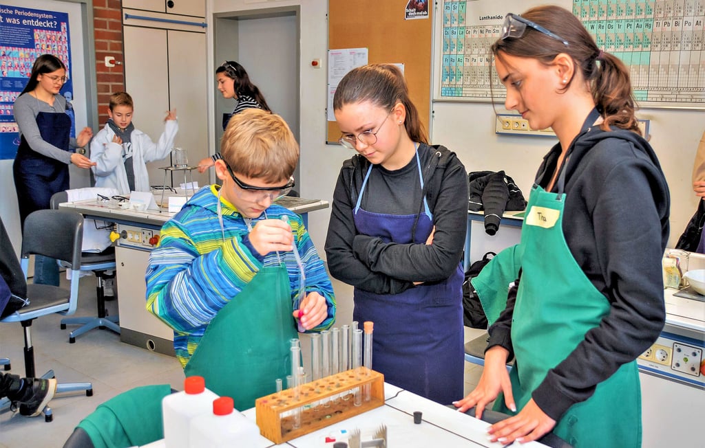 Die Schüler stellen ihr Chemielabor am Bördegymnasium Wanzleben vor.