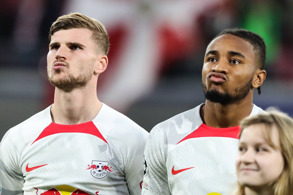 Timo Werner und Christopher Nkunku im Trikot von RB.