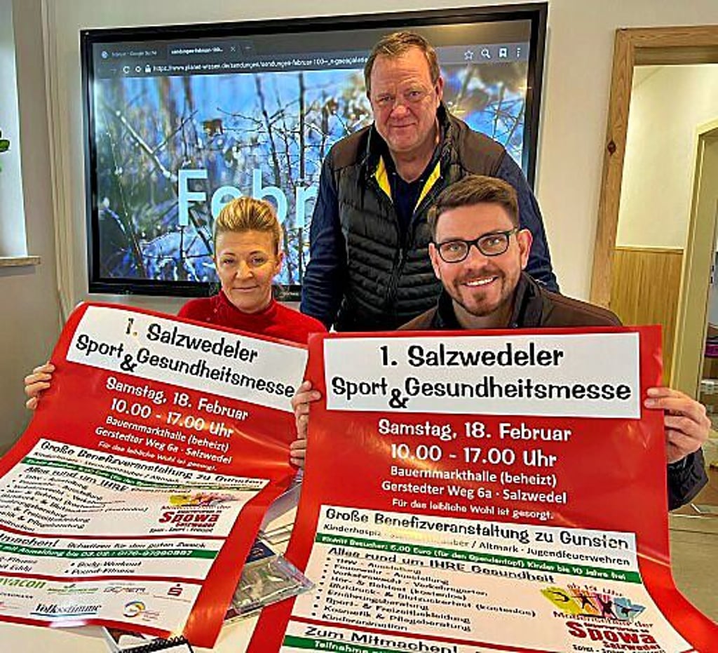 Beate Klaas (von links), Jost Fischer und Danny Liebrecht hoffen auf viele Besucher zur 1. Salzwedeler Gesundheitsmesse.