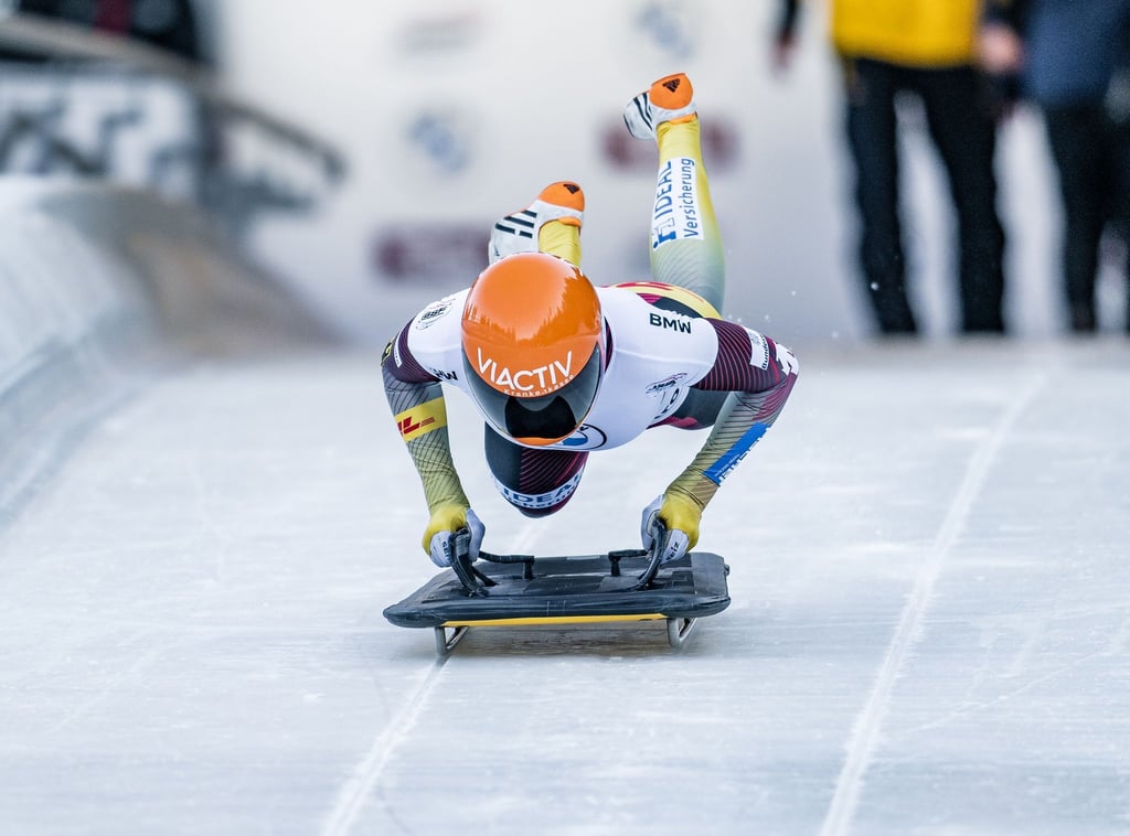 Skeleton-Pilotin Susanne Kreher in Aktion.