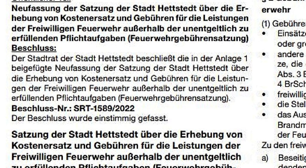 Auszug aus dem Hettstedter Amtsblatt