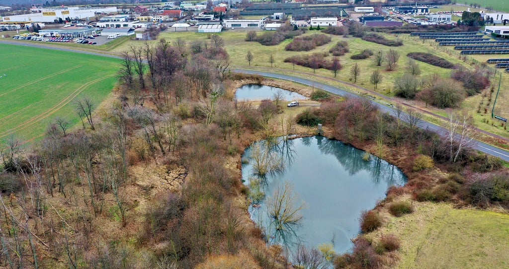Die Regenrückhaltebecken, in die das Fett geflossen ist, befinden sich unterhalb des Gewerbegebiets zwischen Hettstedt und Walbeck im Landkreis Mansfeld-Südharz.