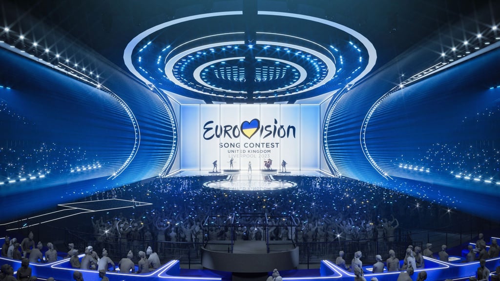 Dieses computergenerierte Bild zeigt, wie die Bühne des Eurovision Song Contest 2023 aussehen wird.