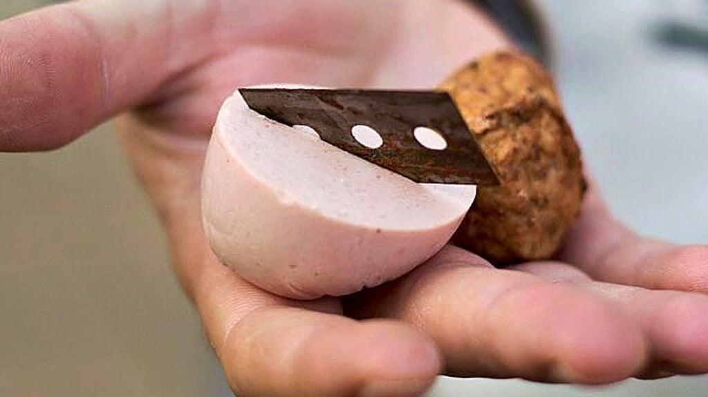 Auf dem Hundeplatz am Tierheim sollen Giftköder ausgelegt worden sein. (Hier ein Symbolfoto mit einem Stück Fleischwurst, das mit einer Rasierklinge präpariert ist.) Doch eine Bestätigung findet sich nicht.
