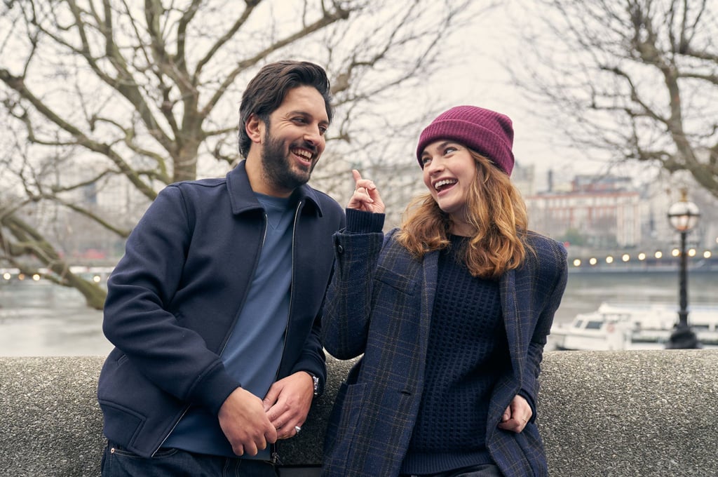 Shazad Latif (l) als Kazim und Lily James als Zoe in einer Szene des Films "What's love got to do with it?".