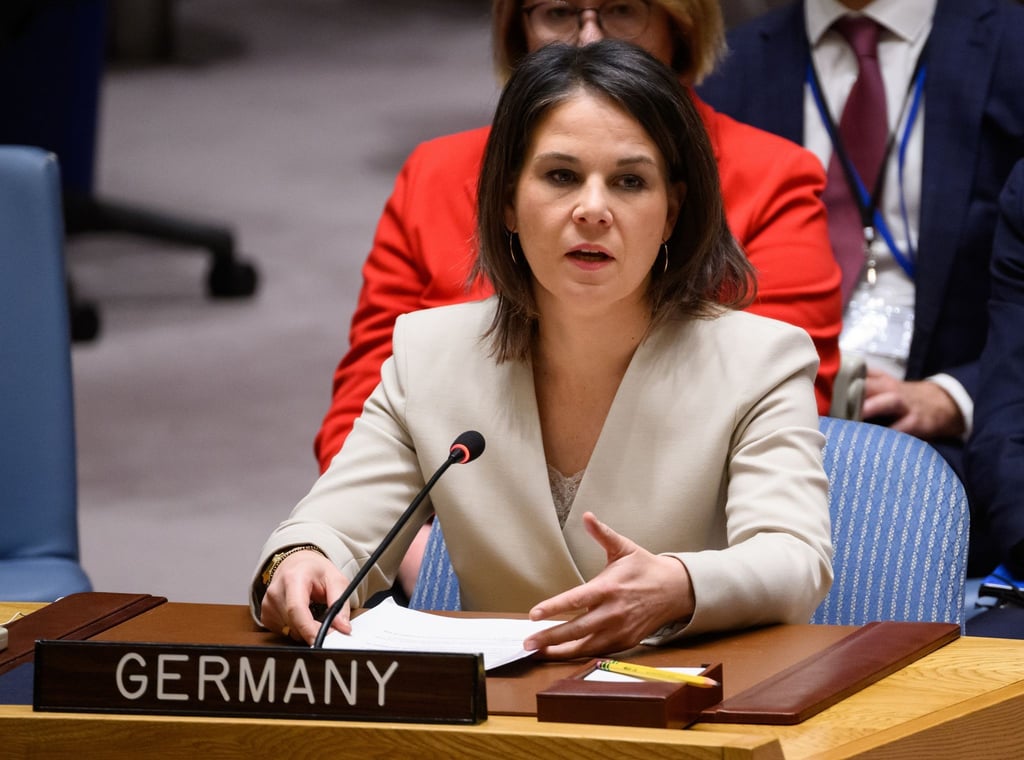 Annalena Baerbock während ihrer Rede bei der Sondersitzung des Sicherheitsrates der Vereinten Nationen in New York.