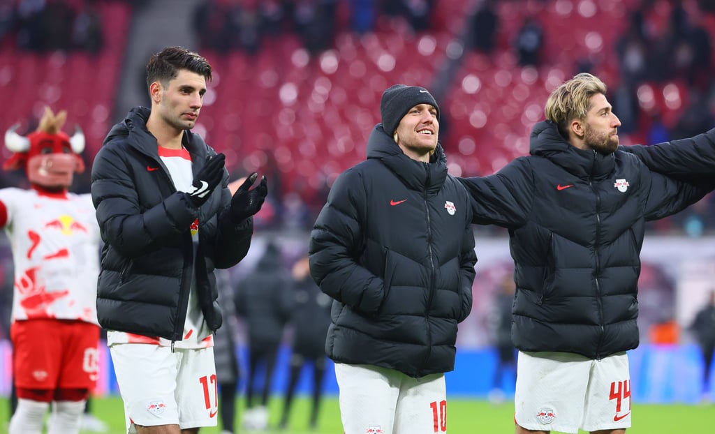 Emil Forsberg mit Dominik Szoboszlai und Kevin Kampl, die auch in Salzburg gespielt haben.
