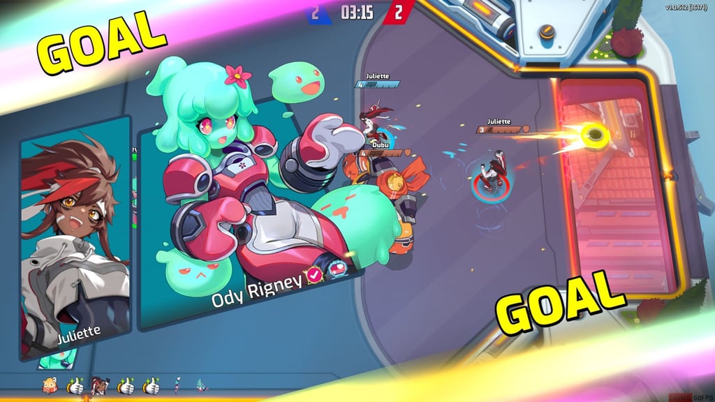 Tor! In „Omega Strikers“ treten zwei Dreier-Teams gegeneinander an.