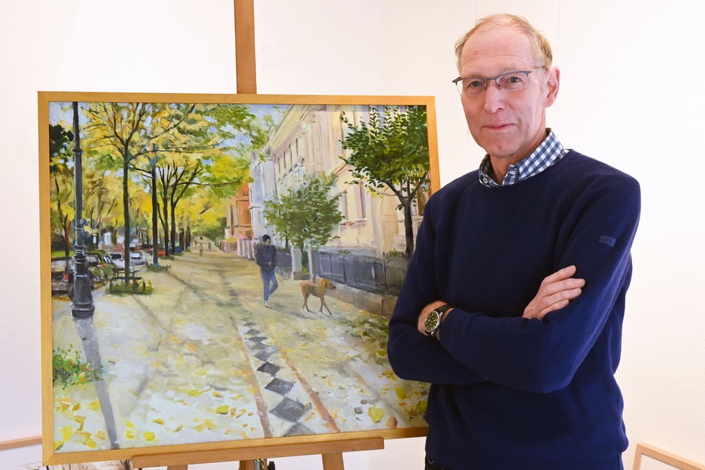 „Hegelstraße“ heißt eine der jüngsten Arbeiten von Frank Täubner, die in der Galerie Himmelreich in Magdeburg seit 28. Februar 2023 ausgestellt werden. .