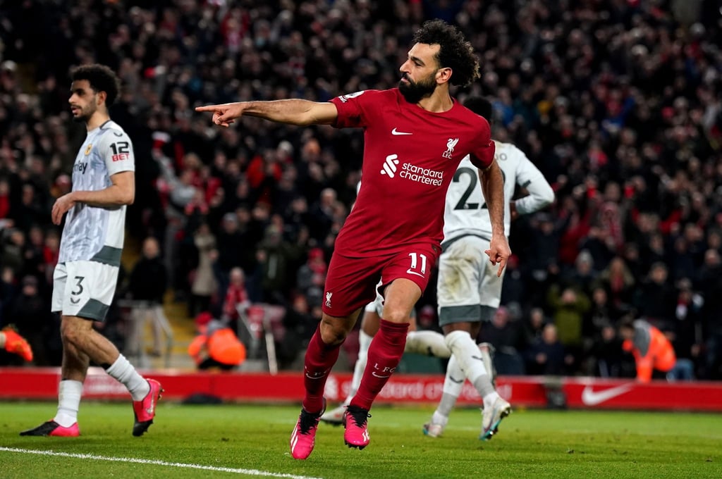 Liverpool-Stürmer Mohamed Salah bejubelt sein Tor zum 2:0.