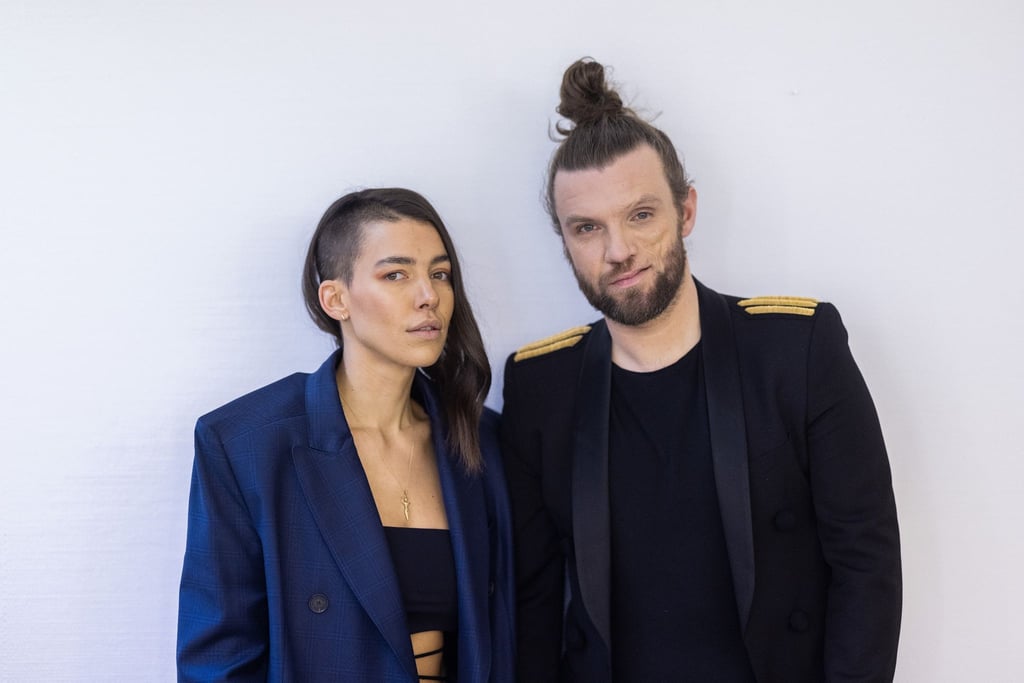 Alina Süggeler und Andreas Weizel von der Band Frida Gold im Anschluss an ein dpa-Interview bei den Proben zum Eurovision Song Contest 2023.