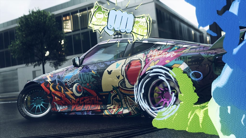 Immer wieder durchbrechen Comic-Elemente die ansonsten realistische Darstellung von „Need for Speed Rebound“.