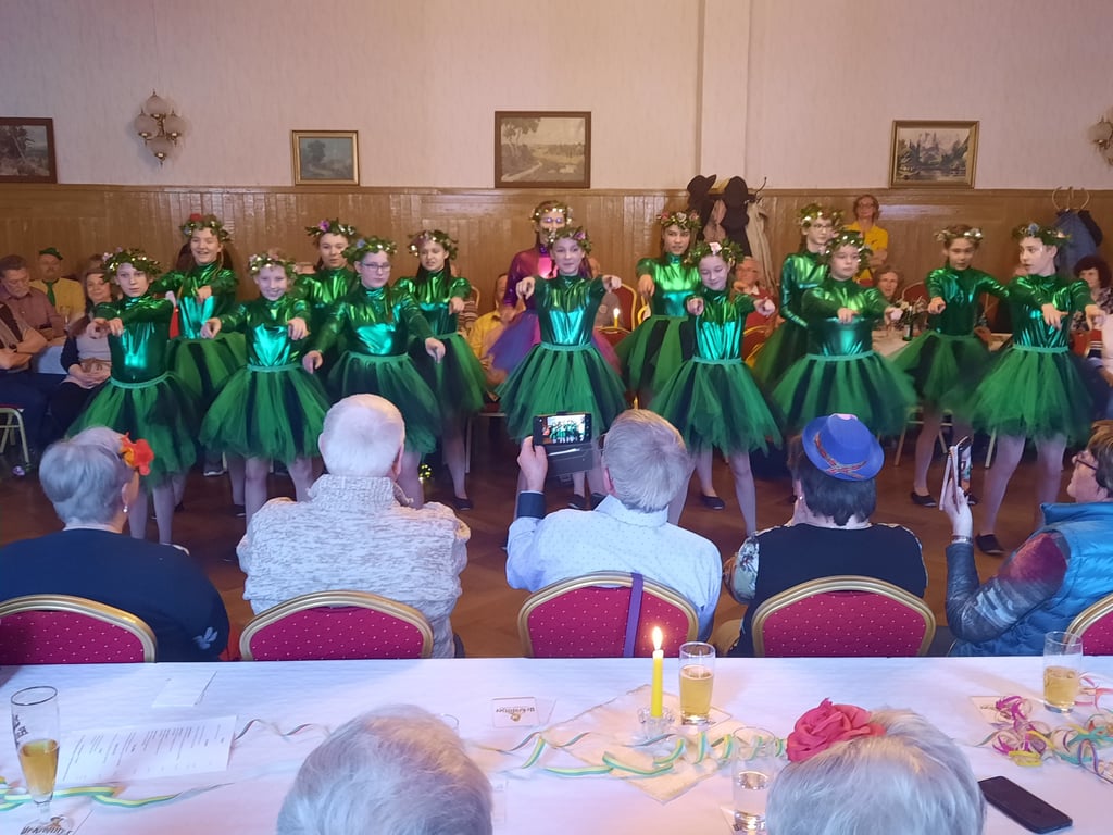 Die Mädchen in grün gehören zu einer der sieben Gardetanzgruppen des 1. Tagewerbener Carnevalvereins.