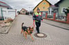 Gerd Pflug geht mit seinem Schäferhund die Morgenrunde in der Siedlung in Riestedt.  