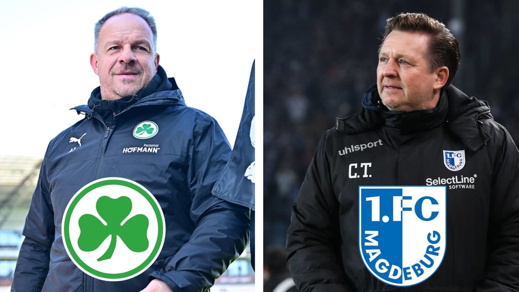 Alexander Zorniger, Cheftrainer von Greuther Fürth (l.), und FCM-Coach Christian Titz.