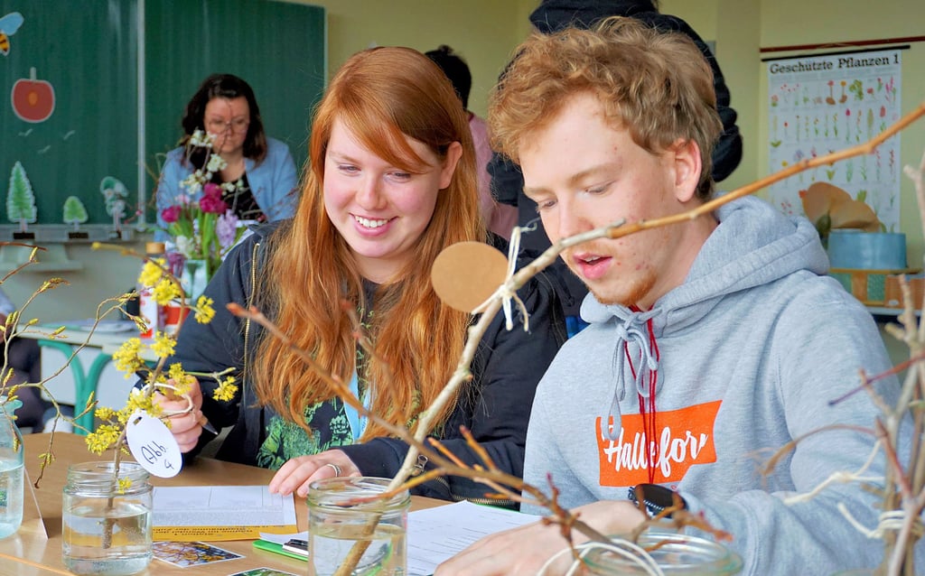 Welche Zweige gehören zu welchem Baum? Charlotte Ahrens und Luke Kregelin testen ihre Kenntnisse.