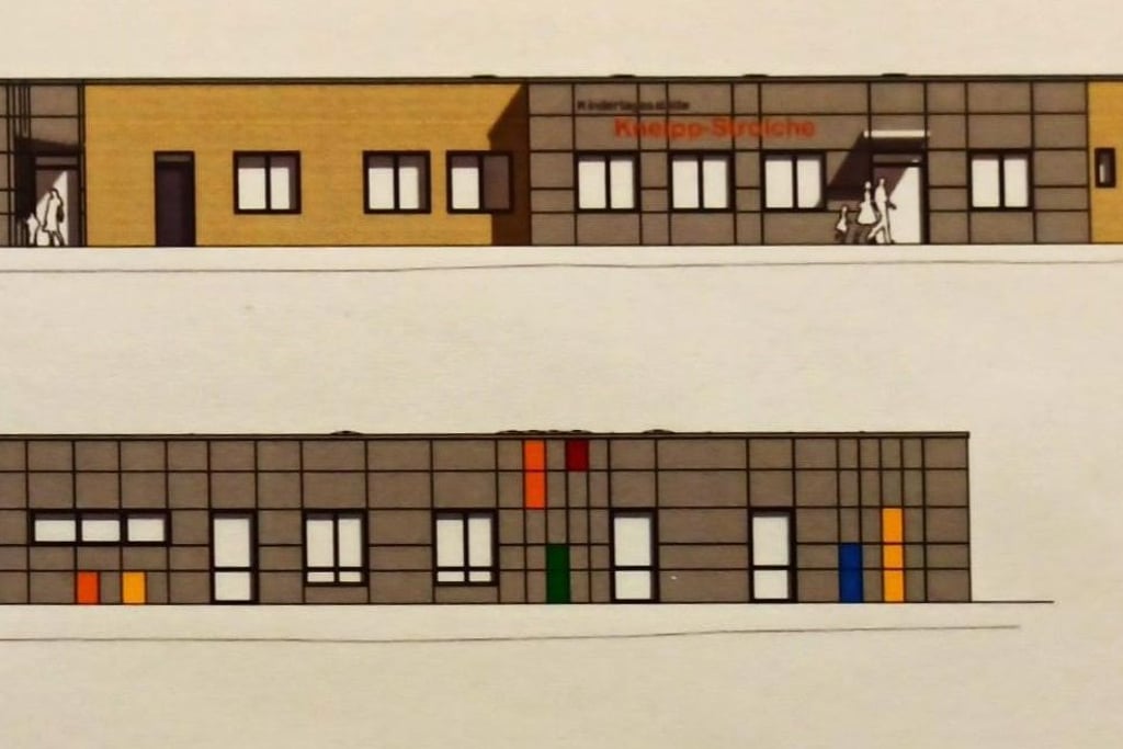Modern, barrierefrei, aber farblich leider sehr trist - so präsentiert sich der geplante Neubau für die Herrengosserstedter Kita „Kneipp-Strolche“.