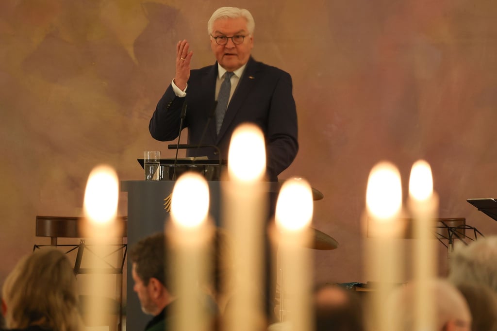 Bundespräsident Frank-Walter Steinmeier spricht beim „Republikanischen Bankett“ im Schloss Bellevue.