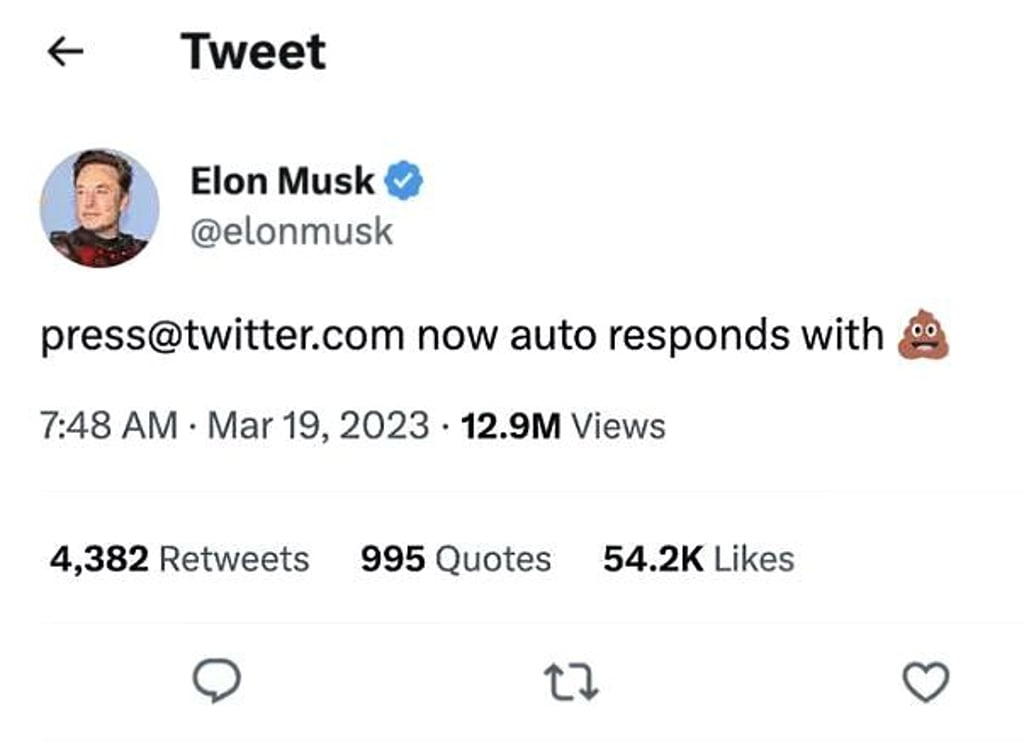Musk verkündet es gleich selbst: Presseanfragen beatwortet Twitter ab sofort automatisch mit – puuuuuh.