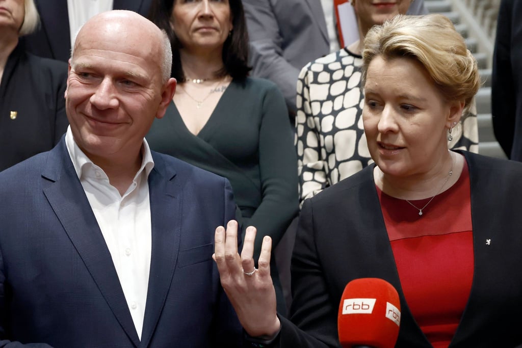 Kai Wegner und Franziska Giffey sprechen in Berlin.