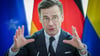 Schwedens Ministerpräsident Ulf Kristersson gibt eine Pressekonferenz.