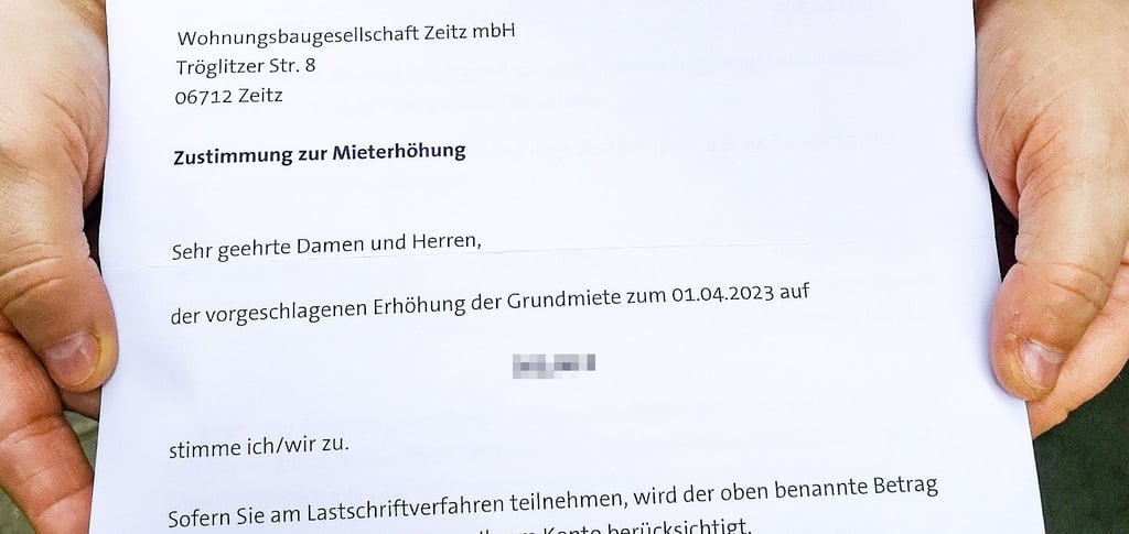 Auf einem solchen Schreiben sollen Mieter der Wohnungsbaugesellschaft Zeitz einer Mieterhöhung im Einvernehmen zustimmen.