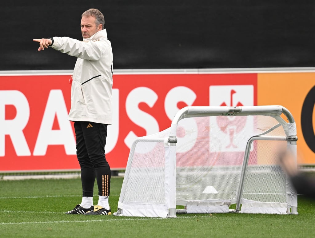 Bundestrainer Hansi Flick gibt beim Training der Nationalmannschaft Anweisungen.