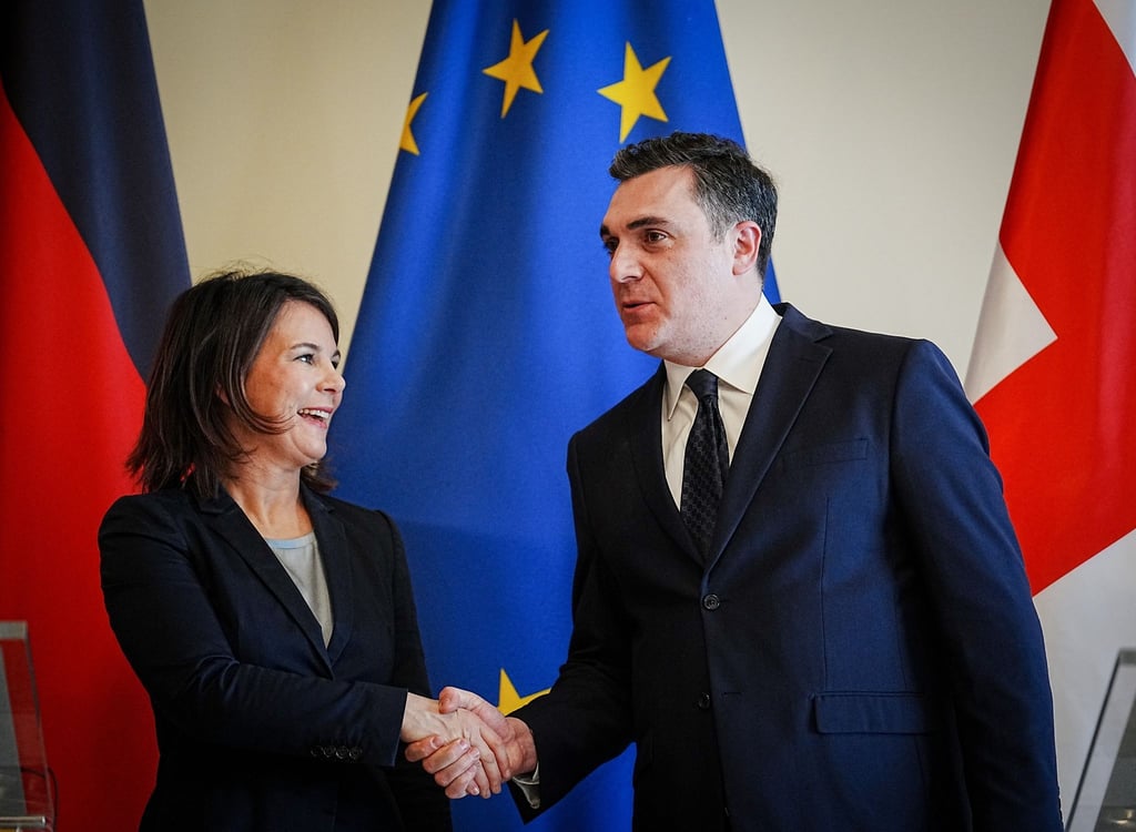 Handschlag in Tiflis: Bundesaußenministerin Annalena Baerbock und ihr georgischer Amtskollege Ilia Dartschiaschwili.