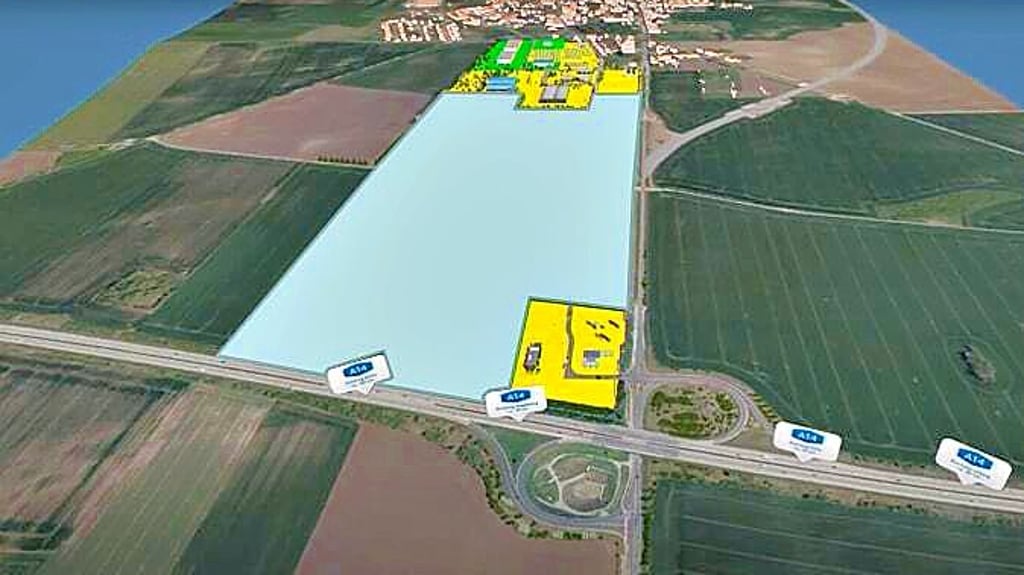 Das Gebiet von der A14 bis zum bereits bestehenden Gewerbegebiet West soll erschlossen werden.