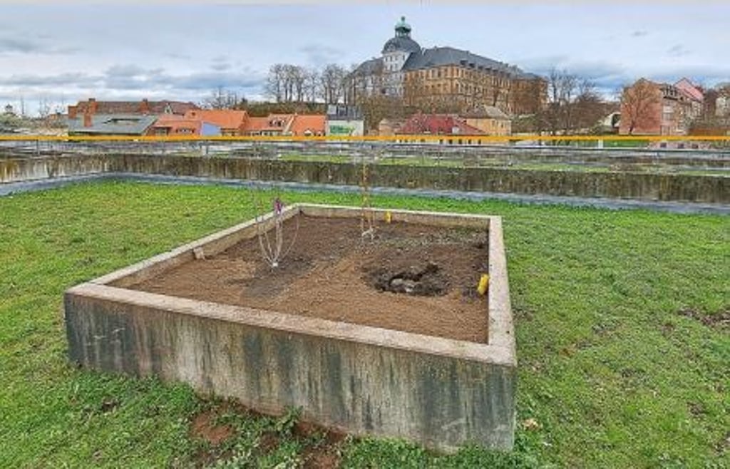 Eines der geplünderten Hochbeete auf dem Parkhausdach.