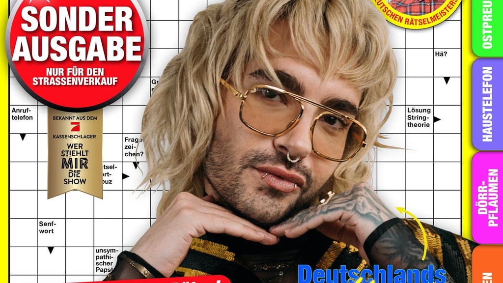 Sänger Bill Kaulitz siegt bei "Wer stiehlt mir die Show?" (WSMDS) und ziert nun das Cover einer eigenen Obdachlosenzeitschrift mit Rätseln. Foto: