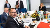Bundesinnenministerin Nancy Faeser (r.), Verdi-Chef Frank Werneke sowie der dbb-Vorsitzenbde Ulrich Silberbach (l.) zu Beginn der dritten Verhandlungsrunde in Potsdam.