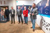 Eröffnung der Feldermaus-Ausstellung  auf der Haynsburg.   Falko Meyer vom  Arbeitskreis Fledermäuse Sachsen-Anhalt, Rainer Helms vom Landschaftspflegeverein Mittleres Elstertal,  Bürgermeister Frank Jacob und  Staatssekretär Steffen Eichner (v.r.n.l).