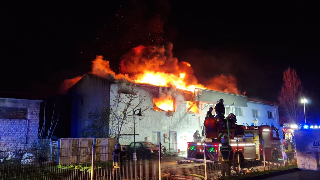 Lichterloh brannte die Lagerhalle in Halle-Büschdorf.