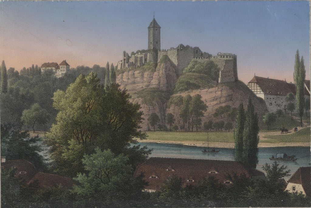 Die Burg Giebichenstein hat eine wechselvolle Geschichte erlebt. Diese Ansicht zeigt die Burg etwa im Jahre 1860.