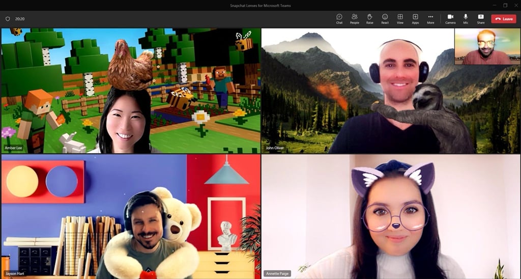 Ist schon wieder Karneval? Eine illustre Runde in Microsoft Teams unter Zuhilfenahme der neuen Snapchat-Filter.