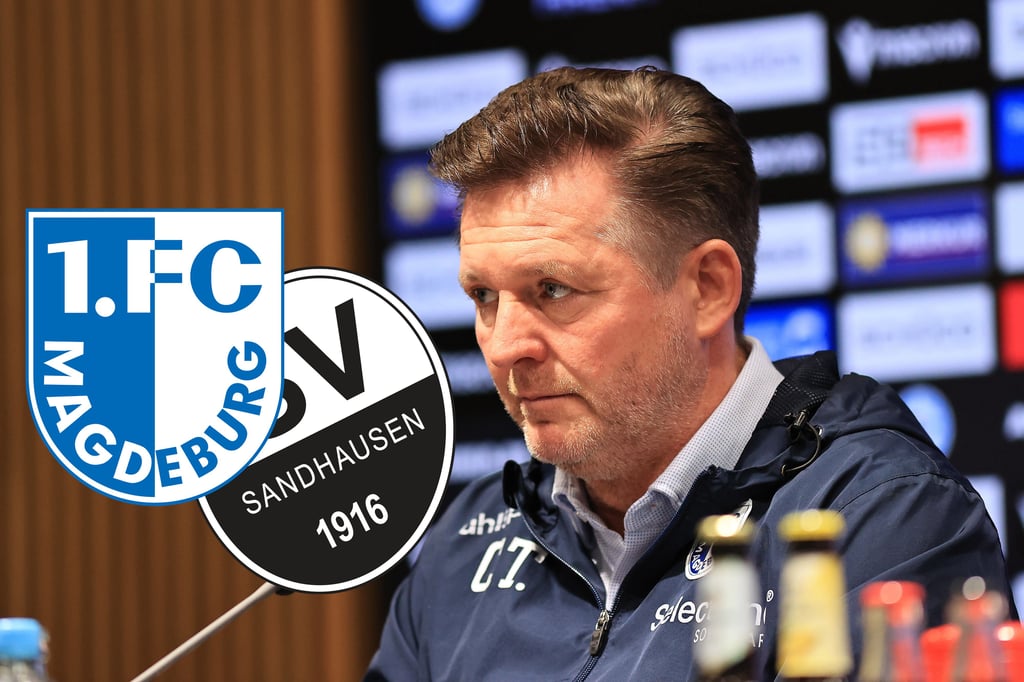 Christian Titz, Cheftrainer vom 1. FC Magdeburg, bei einer Pressekonferenz. Seine Mannschaft muss am Sonntag gegen Jahn Regensburg antreten.