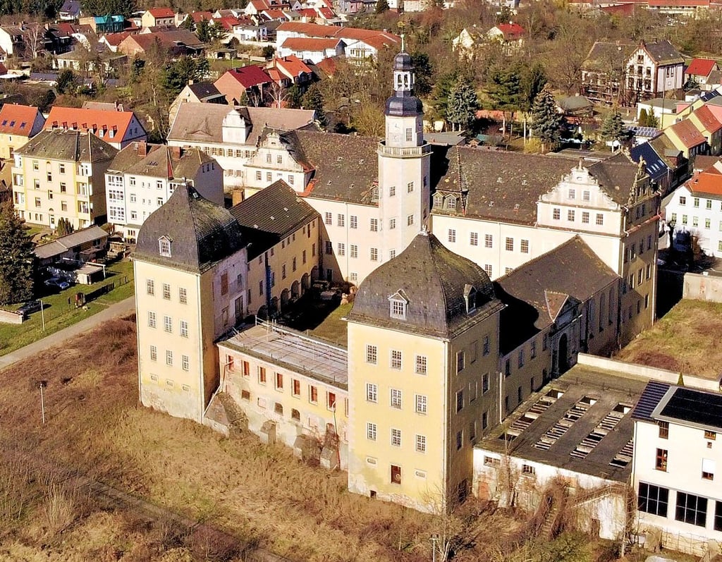 Eine Luftaufnahme des Coswiger Schlosses.